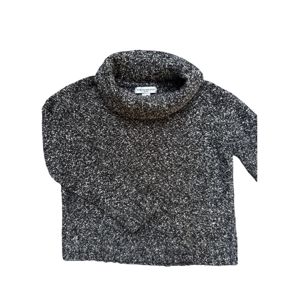 Jones New York Sport Petite PM Black Gray Boucle Turtleneck Sweater